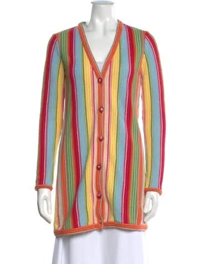 Pre-owned Alexis Striped V-neck Sweater In Green