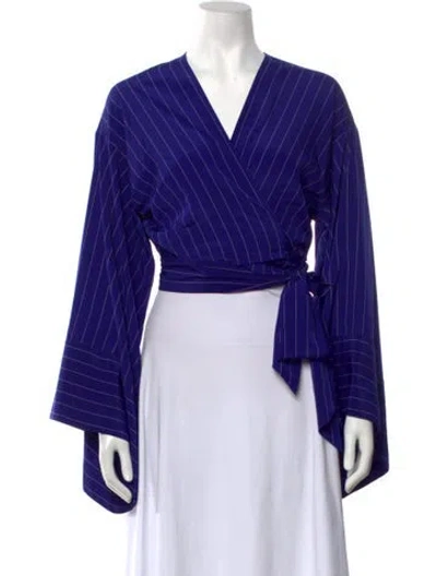 Pre-owned Alexis Striped V-neck Top In Blue