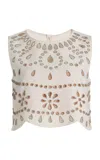 Alexis Tavy Crystal-embellished Cutout Stretch-crepe Crop Top In White