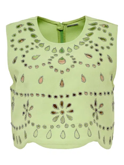 Alexis Tavy Embellished Scalloped Top In Green