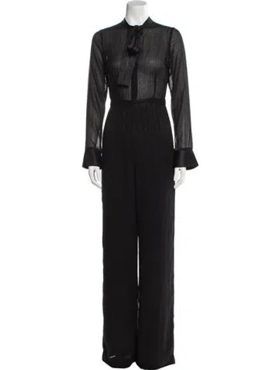 Pre-owned Alexis Tie Neck Jumpsuit In Black