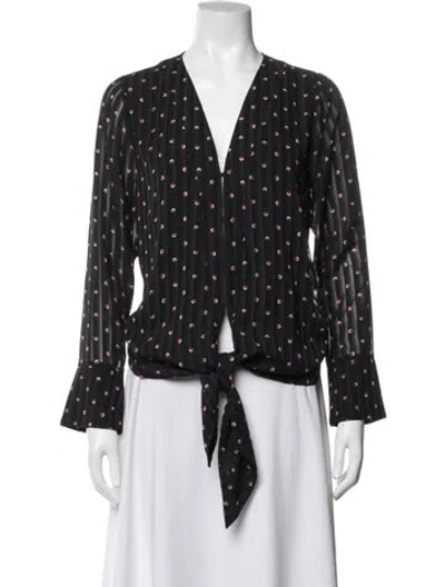 Pre-owned Alexis Tie Neck Long Sleeve Blouse In Black