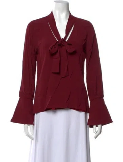 Pre-owned Alexis Tie Neck Long Sleeve Blouse In Burgundy
