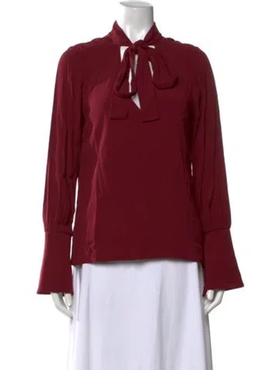 Pre-owned Alexis Tie Neck Long Sleeve Blouse In Burgundy