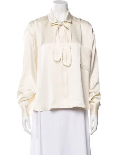 Pre-owned Alexis Tie Neck Long Sleeve Blouse In Neutral