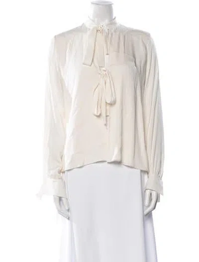 Pre-owned Alexis Tie Neck Long Sleeve Blouse In Neutral