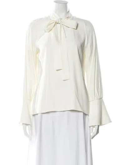 Pre-owned Alexis Tie Neck Long Sleeve Blouse In Neutral