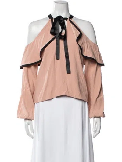 Pre-owned Alexis Tie Neck Long Sleeve Blouse In Neutral
