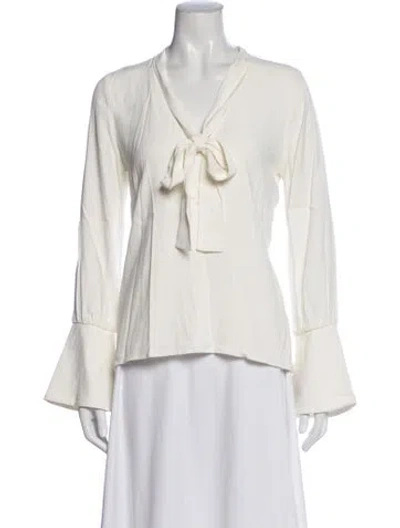Pre-owned Alexis Tie Neck Long Sleeve Blouse In Neutrals