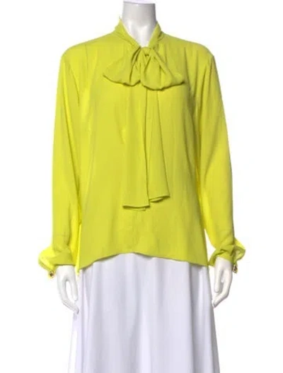 Pre-owned Alexis Tie Neck Long Sleeve Blouse W/ Tags In Yellow