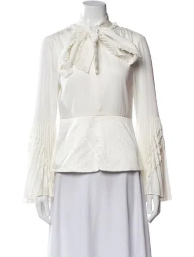 Pre-owned Alexis Tie Neck Long Sleeve Blouse In White