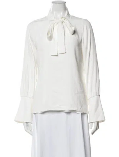 Pre-owned Alexis Tie Neck Long Sleeve Blouse In White