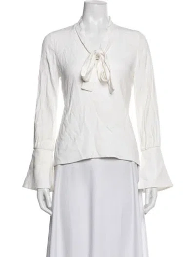 Pre-owned Alexis Tie Neck Long Sleeve Blouse In White
