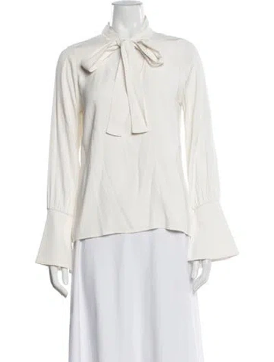 Pre-owned Alexis Tie Neck Long Sleeve Blouse In White