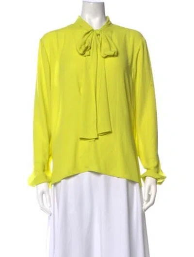 Pre-owned Alexis Tie Neck Long Sleeve Blouse In Yellow