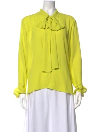 Pre-owned Alexis Tie Neck Long Sleeve Blouse In Yellow