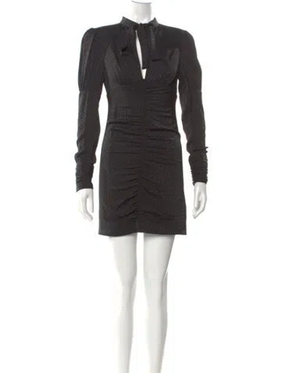 Pre-owned Alexis Tie Neck Mini Dress In Gray