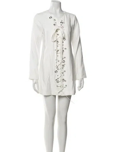 Pre-owned Alexis Tie Neck Mini Dress In Neutral