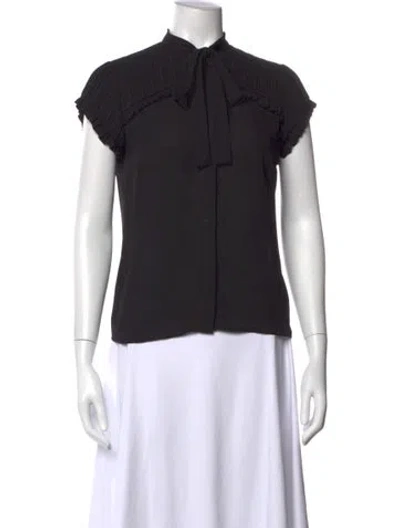 Pre-owned Alexis Tie Neck Short Sleeve Blouse In Black