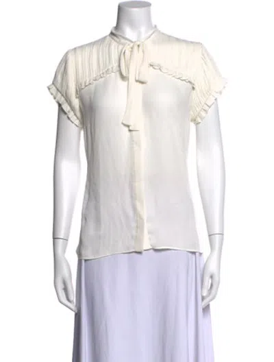 Pre-owned Alexis Tie Neck Short Sleeve Blouse In Neutrals