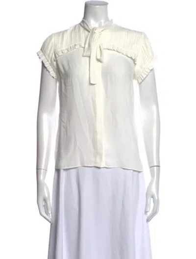 Pre-owned Alexis Tie Neck Short Sleeve Blouse In White