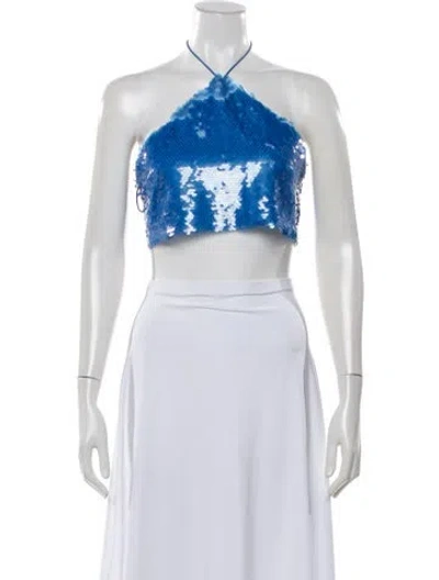Pre-owned Alexis Tie-dye Print Halterneck Crop Top W/ Tags In Blue