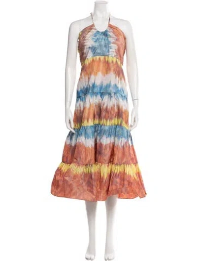 Pre-owned Alexis Tie-dye Print Long Dress In Blue