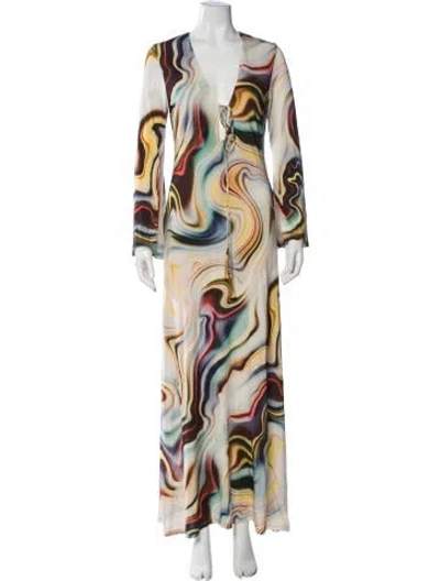 Pre-owned Alexis Tie-dye Print Long Dress In Neutral