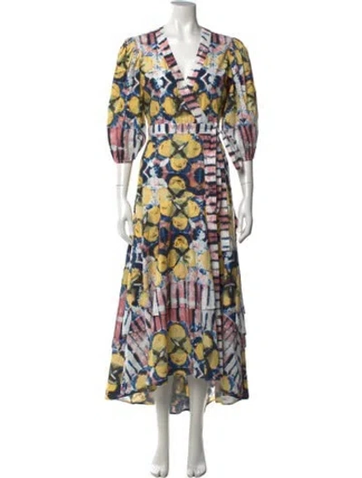 Pre-owned Alexis Tie-dye Print Long Dress In Yellow