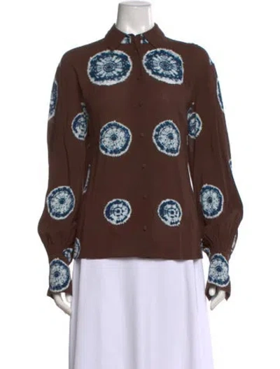 Pre-owned Alexis Tie-dye Print Long Sleeve Blouse In Brown