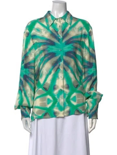 Pre-owned Alexis Tie-dye Print Long Sleeve Blouse In Green