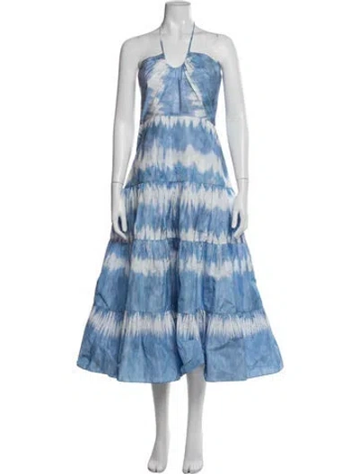 Pre-owned Alexis Tie-dye Print Midi Length Dress In Blue