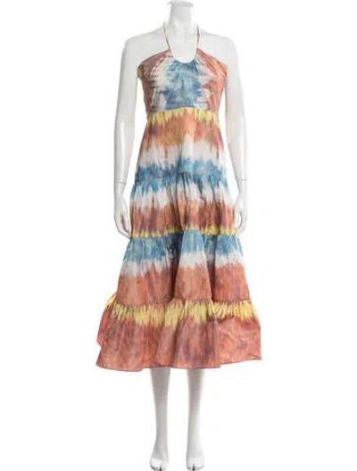 Pre-owned Alexis Tie-dye Print Midi Length Dress In Neutral