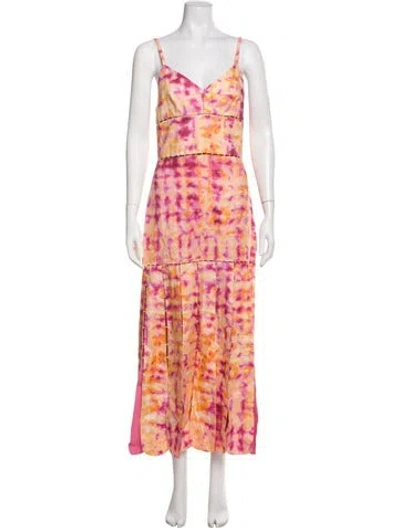 Pre-owned Alexis Tie-dye Print Midi Length Dress In Pink