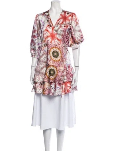 Pre-owned Alexis Tie-dye Print Ruffle Embellishment Robe In Pink