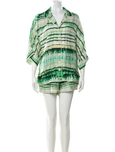 Pre-owned Alexis Tie-dye Print Short Set In Green