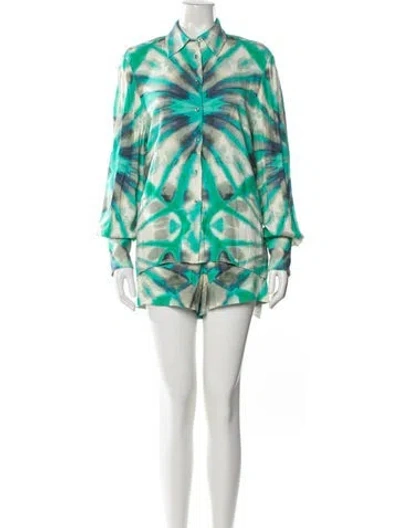 Pre-owned Alexis Tie-dye Print Short Set In Green