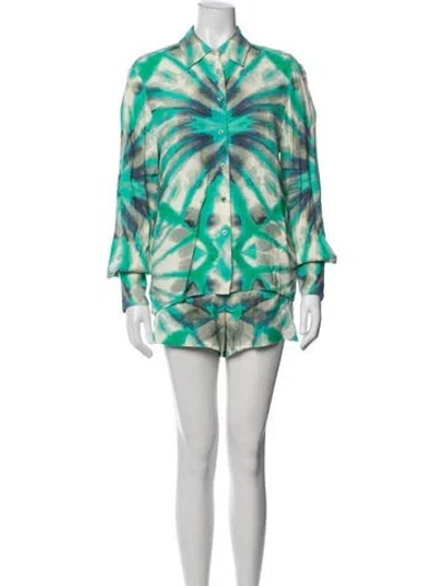 Pre-owned Alexis Tie-dye Print Short Set In Green