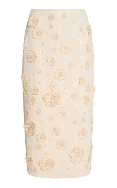 ALEXIS TORIE RAFFIA-DETAILED WOVEN MIDI SKIRT