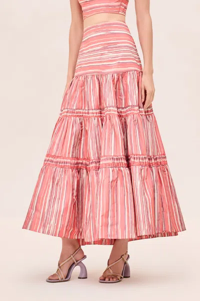 Alexis - Trunkshow Elaina Skirt In Crimson Stripe In Red