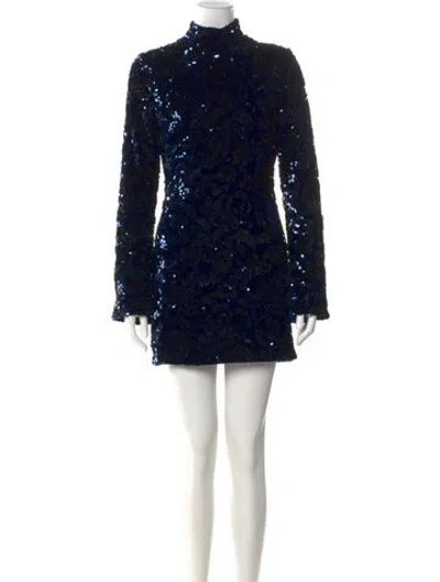 Pre-owned Alexis Turtleneck Mini Dress In Blue