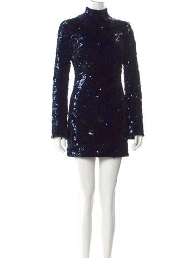 Pre-owned Alexis Turtleneck Mini Dress In Blue