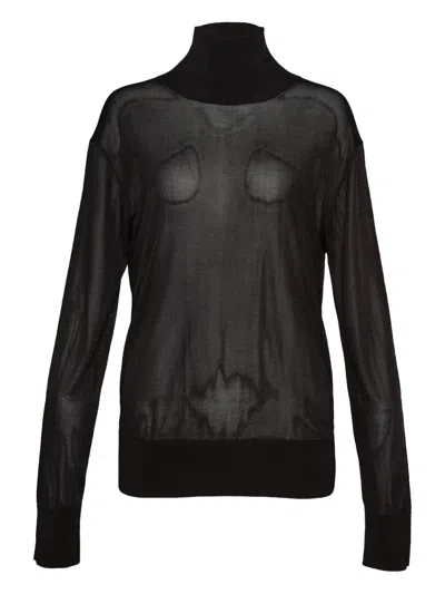 Alexis Turtleneck Sheer Sweater In Black