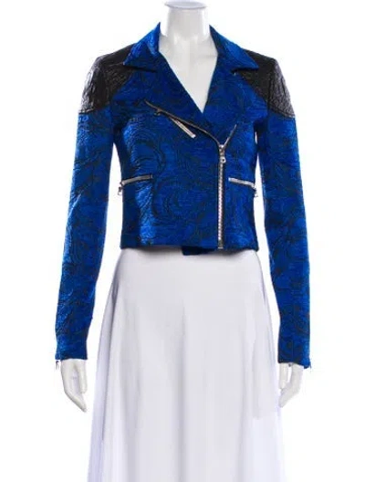 Pre-owned Alexis Tweed Pattern Biker Jacket In Blue