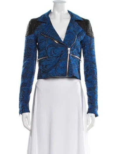 Pre-owned Alexis Tweed Pattern Biker Jacket In Blue