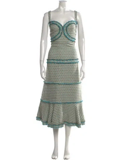 Pre-owned Alexis Tweed Pattern Midi Length Dress In Blue
