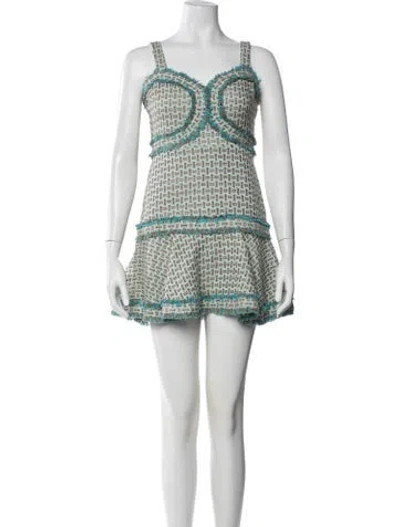Pre-owned Alexis Tweed Pattern Mini Dress In White