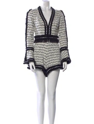 Pre-owned Alexis Tweed Pattern V-neck Romper In Gray