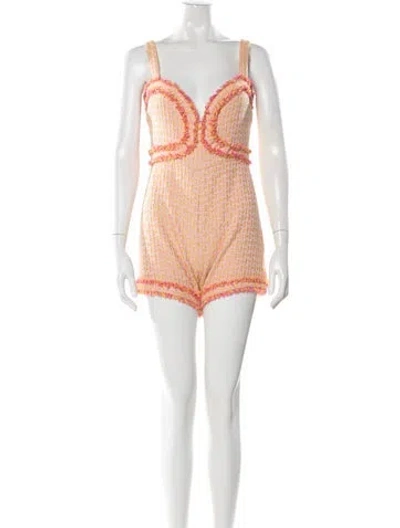 Pre-owned Alexis Tweed Pattern V-neck Romper In Pink