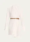Alexis Veni Belted Asymmetric Poplin Mini Shirtdress In White